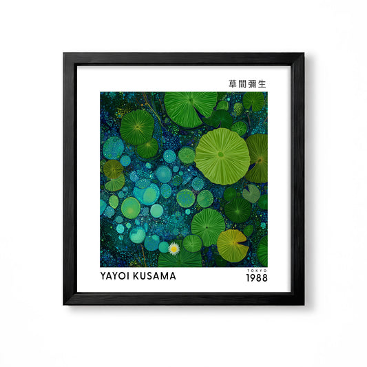 Yayoi Kusama inspired green lily pad pond Japanese botanical polka dot wall art print