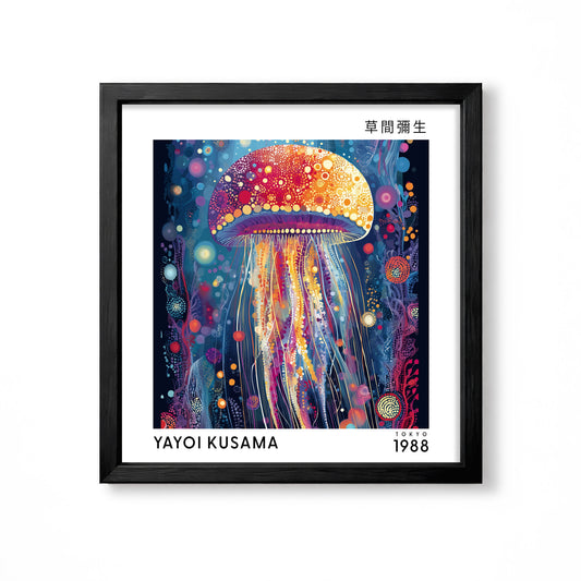 Yayoi Kusama inspired colourful jellyfish Japanese ocean wall art print