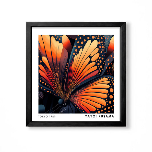 Yayoi Kusama inspired orange butterfly Japanese polka dot wall art print