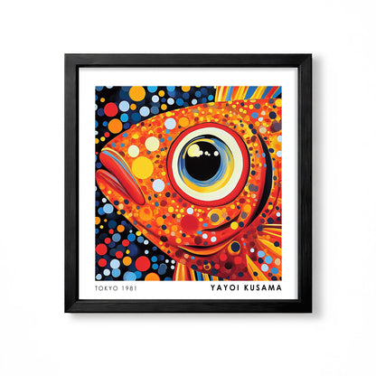 Yayoi Kusama inspired orange fish close-up colourful polka dot ocean wall art print