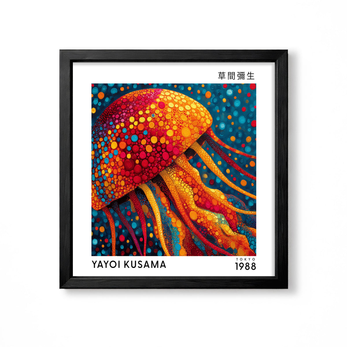 Yayoi Kusama inspired orange red jellyfish Japanese polka dot ocean wall art print