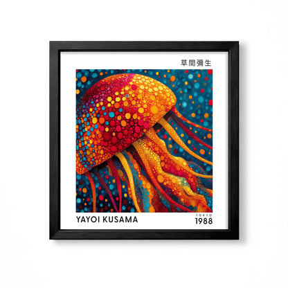 Yayoi Kusama inspired orange red jellyfish Japanese polka dot ocean wall art print