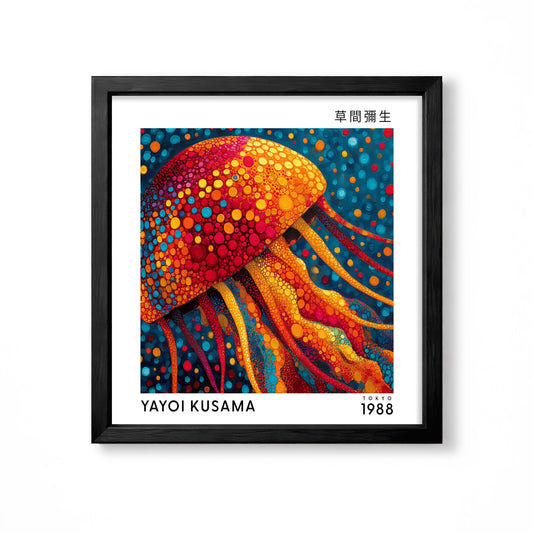 Yayoi Kusama inspired orange red jellyfish Japanese polka dot ocean wall art print