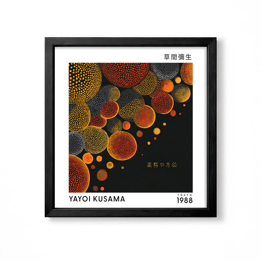 Yayoi Kusama inspired orange sphere Japanese abstract polka dot wall art print