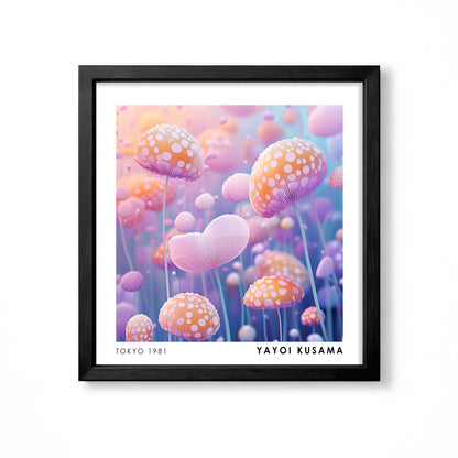 Yayoi Kusama inspired pastel spotted mushroom garden colourful wall art print