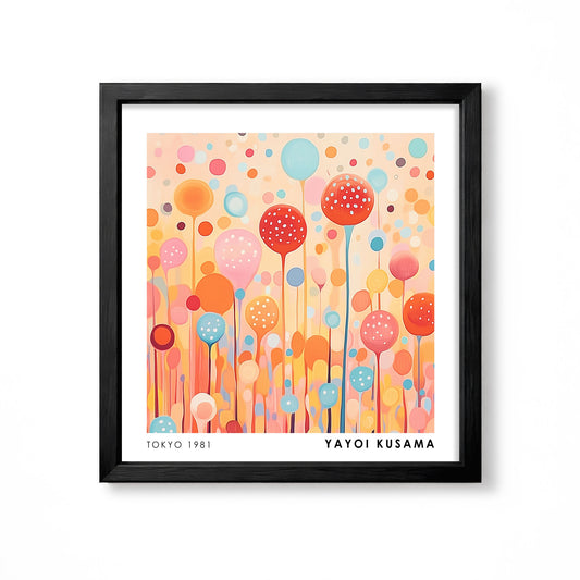Yayoi Kusama inspired pastel polka dot stems colourful abstract wall art print