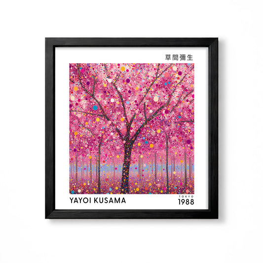 Yayoi Kusama inspired pink blossom forest Japanese polka dot wall art print