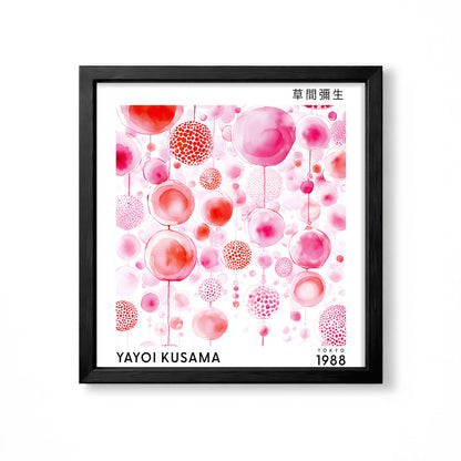 Yayoi Kusama inspired pink bubble and polka dot Japanese abstract wall art print