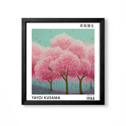 Yayoi Kusama inspired pink cherry blossom Japanese polka dot botanical wall art print