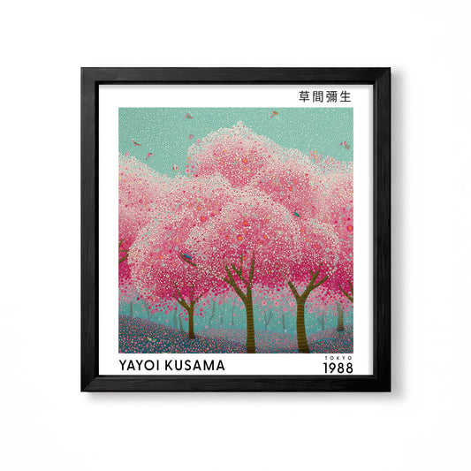Yayoi Kusama inspired pink cherry blossom Japanese polka dot botanical wall art print