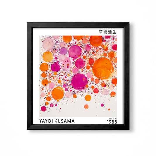 Yayoi Kusama inspired pink and orange bubble Japanese abstract wall art print