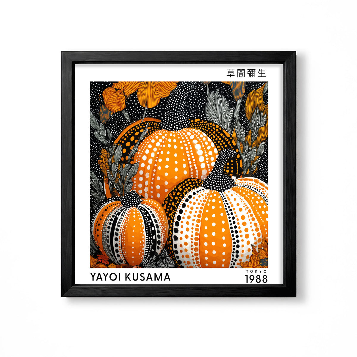Yayoi Kusama inspired orange pumpkin polka dot Japanese wall art print