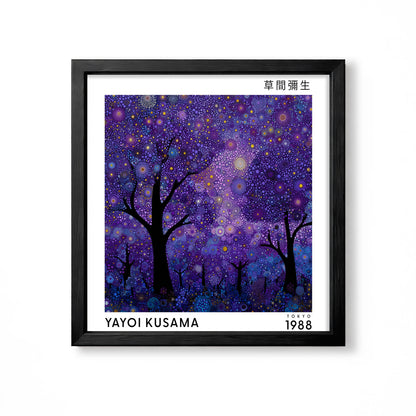 Yayoi Kusama inspired purple night forest Japanese polka dot wall art print
