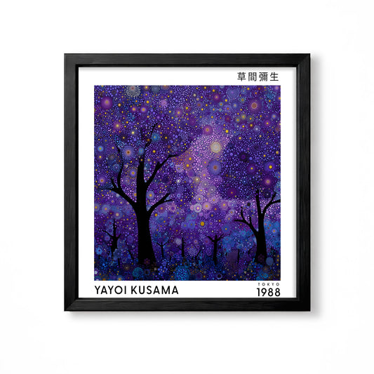 Yayoi Kusama inspired purple night forest Japanese polka dot wall art print