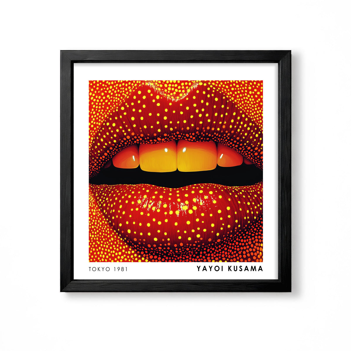 Yayoi Kusama inspired red lips yellow polka dot pop art wall art print