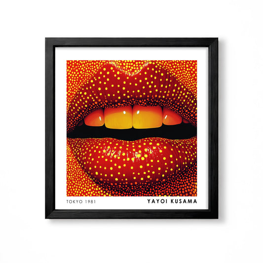 Yayoi Kusama inspired red lips yellow polka dot pop art wall art print