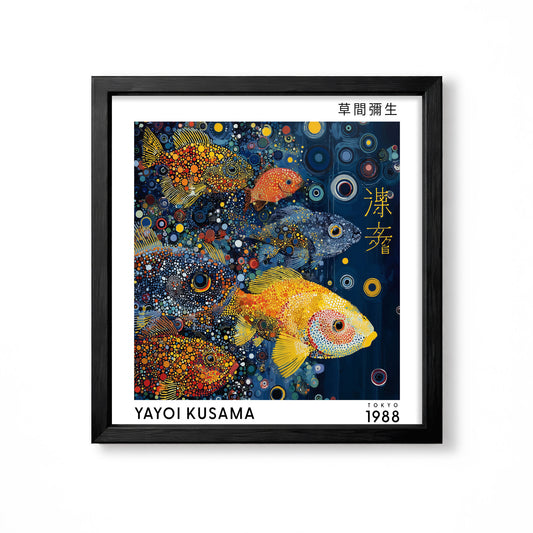 Yayoi Kusama inspired school of fish Japanese polka dot ocean wall art print
