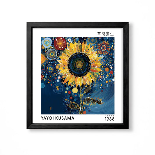 Yayoi Kusama inspired sunflower Japanese polka dot floral wall art print