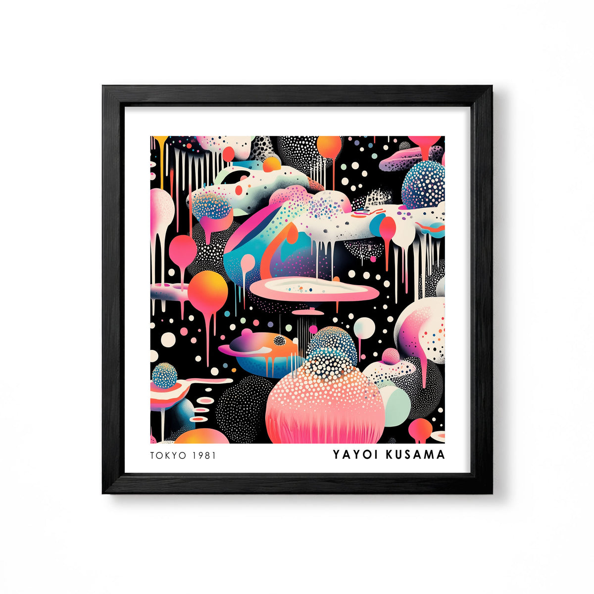 Yayoi Kusama inspired surreal colourful abstract polka dot landscape wall art print