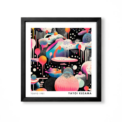 Yayoi Kusama inspired surreal colourful abstract polka dot landscape wall art print