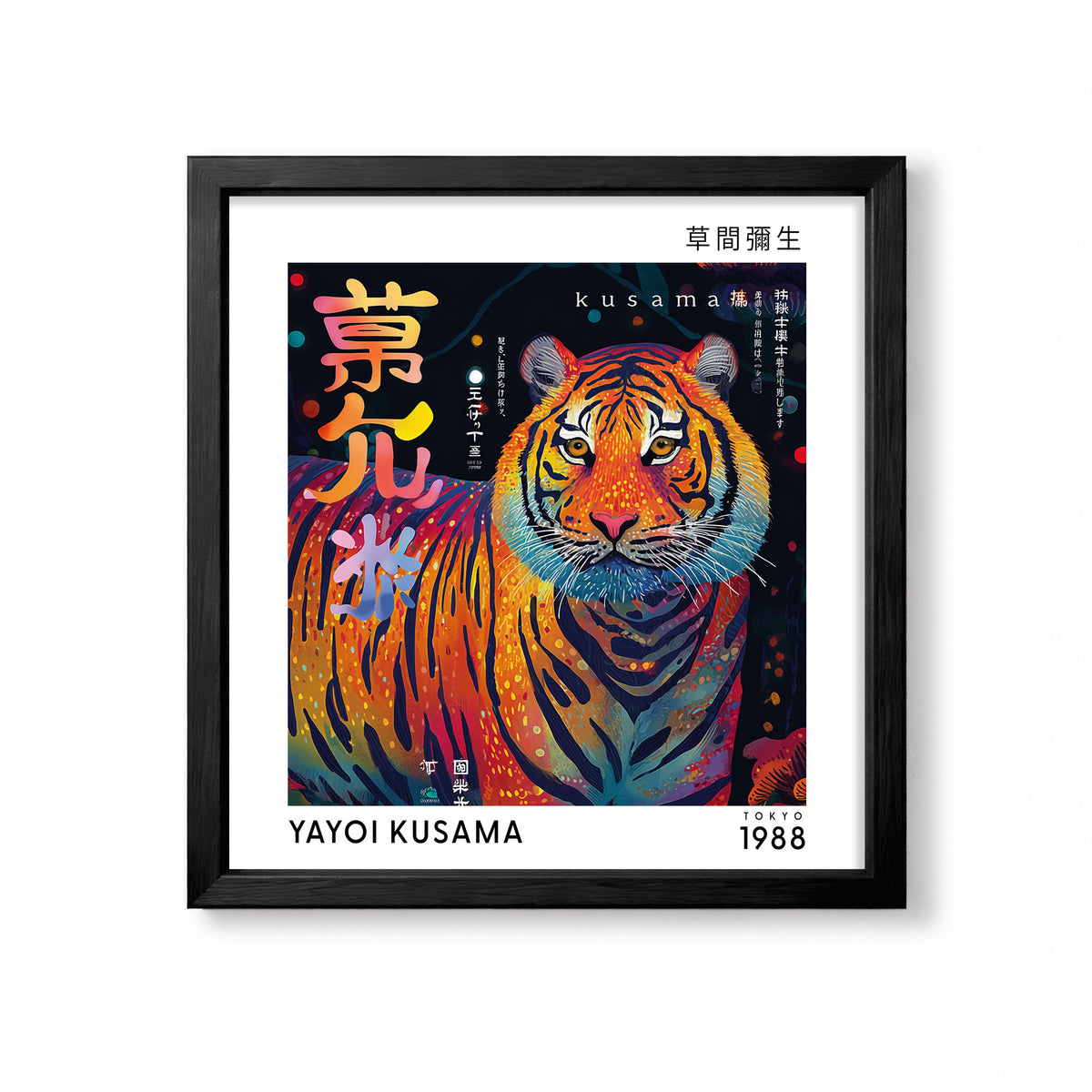 Yayoi Kusama inspired colourful tiger Japanese animal wall art print