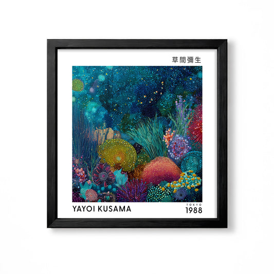 Yayoi Kusama inspired underwater coral garden Japanese polka dot wall art print